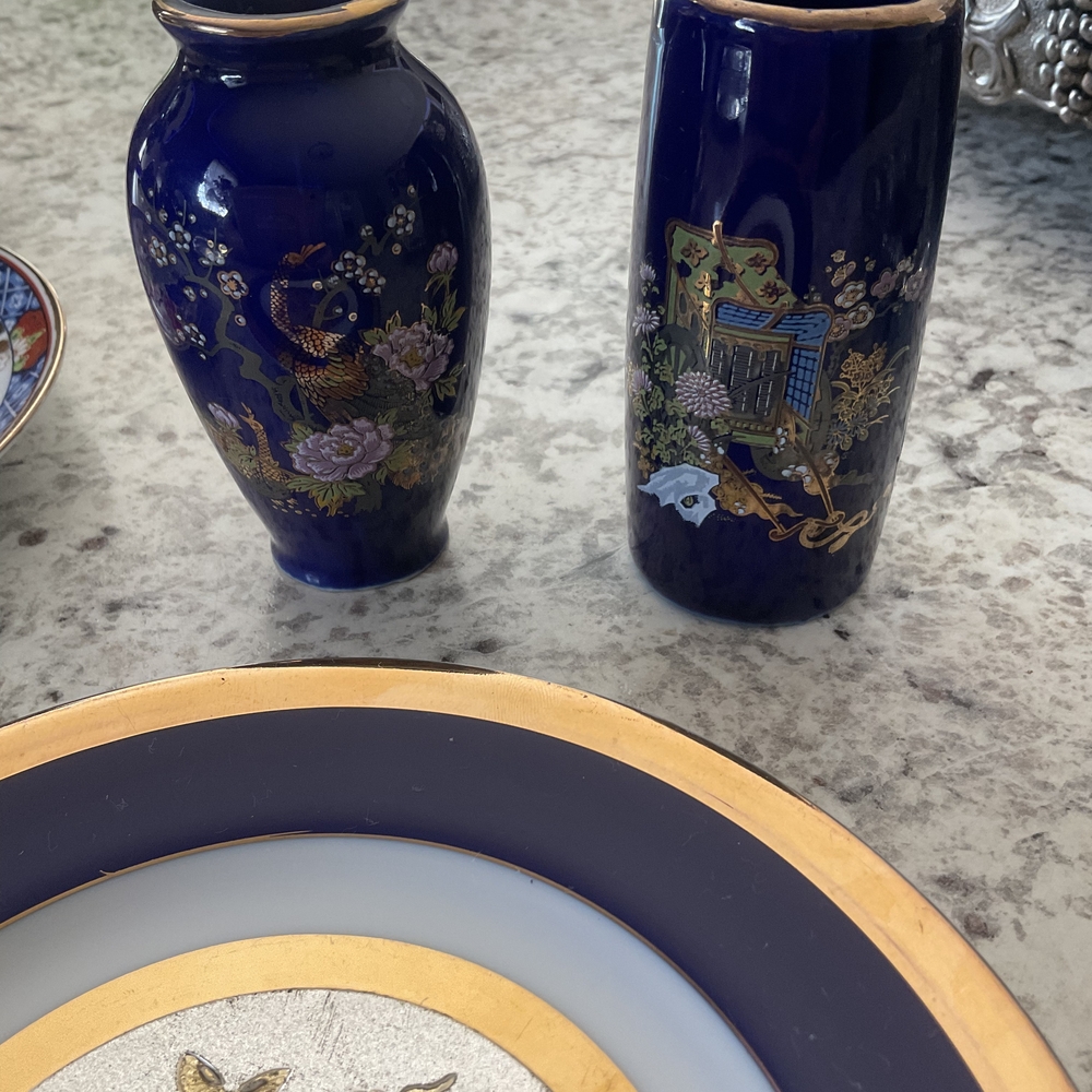 Authentic Japanese Chokin Art Cobalt Blue 24 Kt Gold Enlay - Picture 3 of 16